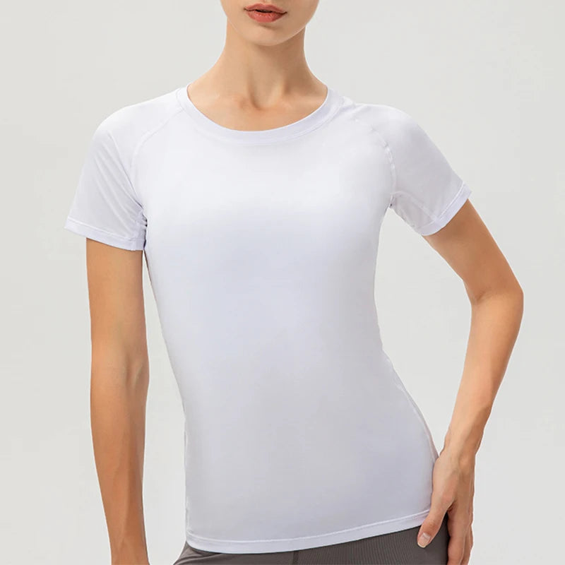 Camisa de compressão feminina manga curta atlético yoga correndo camiseta verão ginásio treino secagem rápida elástico camisetas topos baselayer
