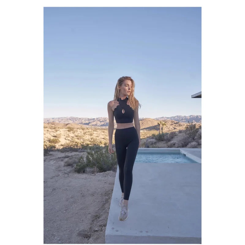 Fubeike calças esportivas sem costura 2024 oco volta sutiã de yoga para mulheres cintura alta fitness ginásio legging treino collants roupas esportivas