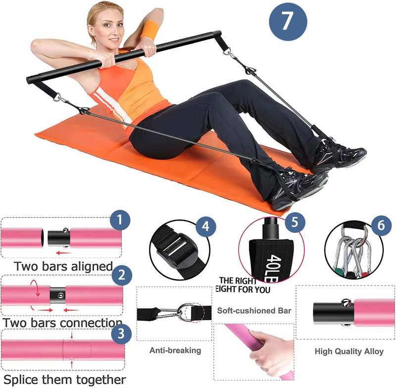 Kit de pilates com faixas de resistência, pilates de ioga multifuncional, kit de resistência portátil para academia em casa, exercícios de corpo inteiro