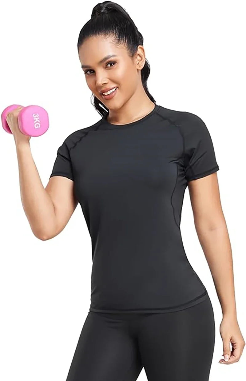 Camisa de compressão feminina manga curta atlético yoga correndo camiseta verão ginásio treino secagem rápida elástico camisetas topos baselayer