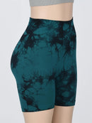 Shorts esportivos femininos com estampa tie-dye e cintura alta, shorts skinny casuais, confortáveis e respiráveis sem costura para ioga, academia, treino