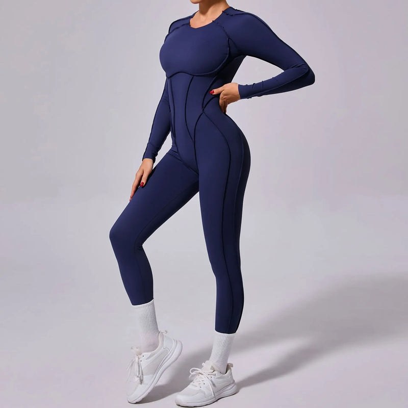 Macacão de yoga de uma peça feminino conjunto de manga comprida secagem rápida terno de yoga ginásio terno de treinamento roupas esportivas bodysuits feminino conjunto de fitness