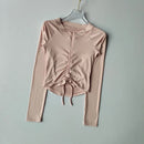 Meia zip esportes topo feminino apertado encaixe emagrecimento cordão yoga terno de manga comprida camiseta correndo terno de fitness outono inverno