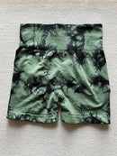 Shorts esportivos femininos com estampa tie-dye e cintura alta, shorts skinny casuais, confortáveis e respiráveis sem costura para ioga, academia, treino