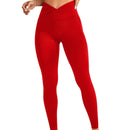 Leggings femininas treino cintura cruzada elástica bolha bunda fitness sem costura yoga esportes calças apertadas