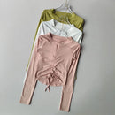 Meia zip esportes topo feminino apertado encaixe emagrecimento cordão yoga terno de manga comprida camiseta correndo terno de fitness outono inverno