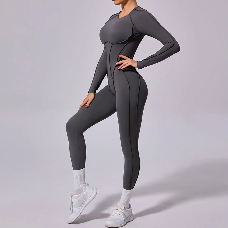 Macacão de yoga de uma peça feminino conjunto de manga comprida secagem rápida terno de yoga ginásio terno de treinamento roupas esportivas bodysuits feminino conjunto de fitness