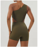 Mulheres de um ombro esporte bodyduit elástico acolchoado fitness ginásio yoga macacão