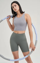 SOISOU Shorts femininos de nylon, academia, yoga, leggings, cintura alta, elástico, apertado, respirável, sem linhas estranho, shorts de ciclismo femininos