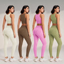 Conjunto de roupas de yoga feminino cintura alta leggings e topo duas peças sem costura roupas de exercício de fitness roupa interior de fitness plus size