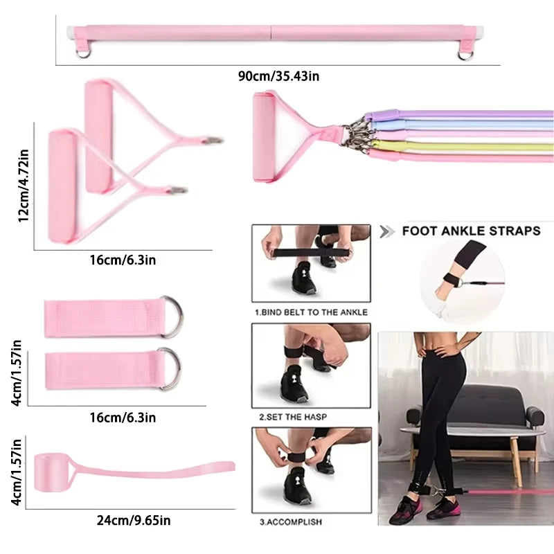 Kit de pilates com faixas de resistência, pilates de ioga multifuncional, kit de resistência portátil para academia em casa, exercícios de corpo inteiro