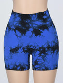 Shorts esportivos femininos com estampa tie-dye e cintura alta, shorts skinny casuais, confortáveis e respiráveis sem costura para ioga, academia, treino