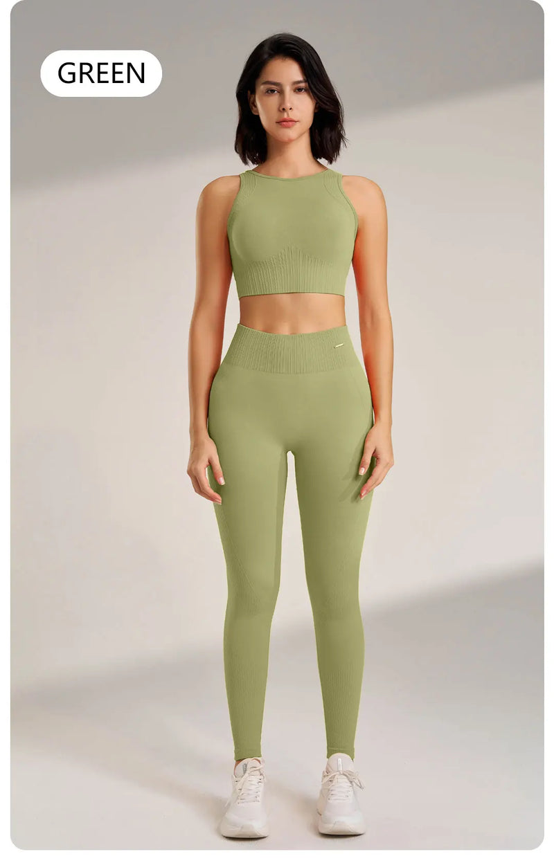 Conjunto de roupas de yoga feminino cintura alta leggings e topo duas peças sem costura roupas de exercício de fitness roupa interior de fitness plus size