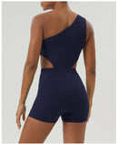 Mulheres de um ombro esporte bodyduit elástico acolchoado fitness ginásio yoga macacão