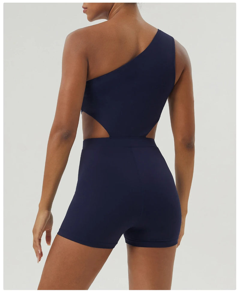 Mulheres de um ombro esporte bodyduit elástico acolchoado fitness ginásio yoga macacão