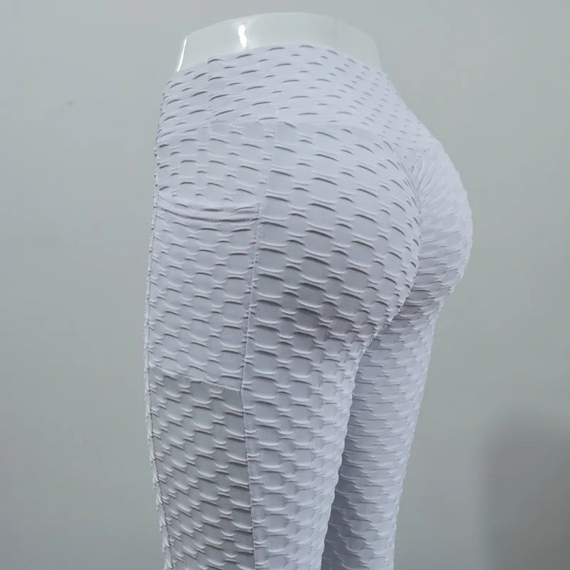 Moda feminina bolso bolha calças elásticas magro leggings ginásio correndo ciclismo calças de fitness cintura alta hip lift leggings feminino