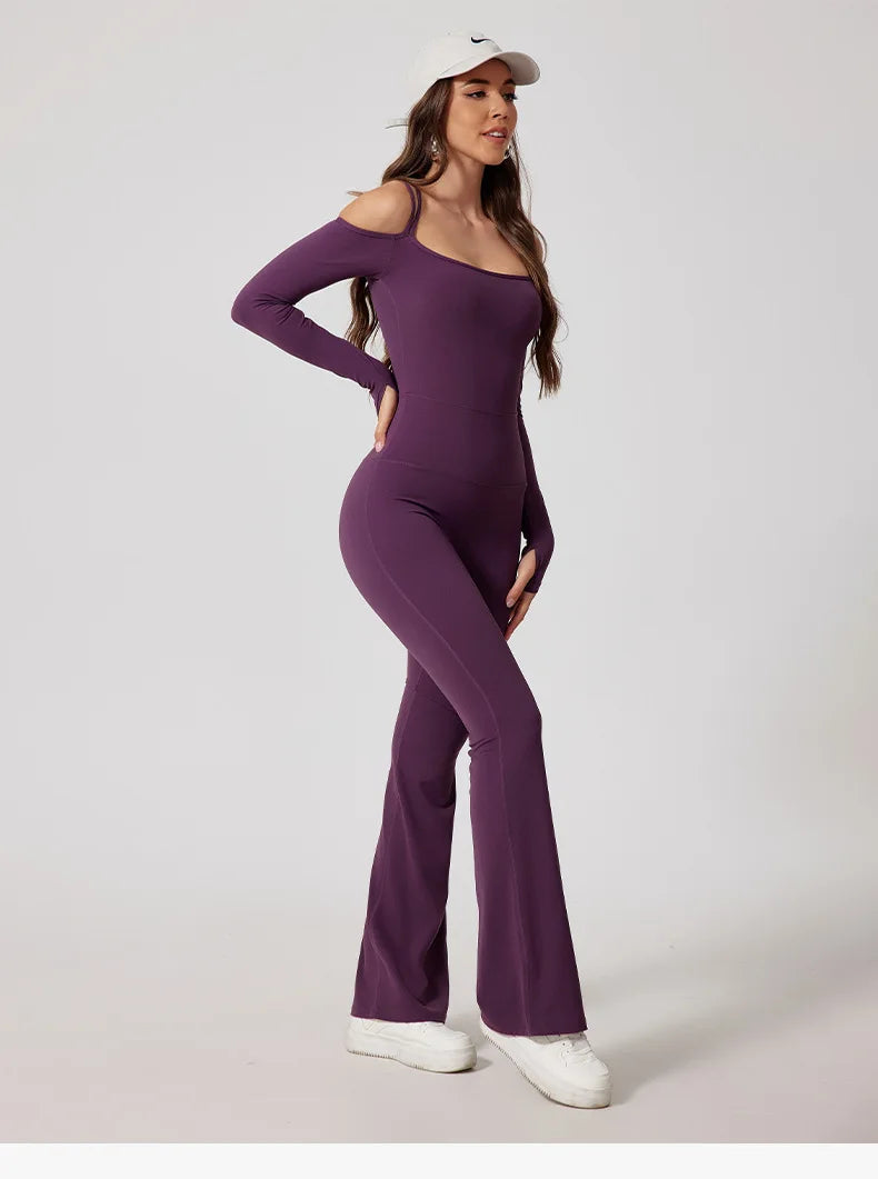 Fubeike novo macacão de yoga para esportes volta beleza volta marrom sem costura alça de ombro duplo collants sexy bodysuit de uma peça