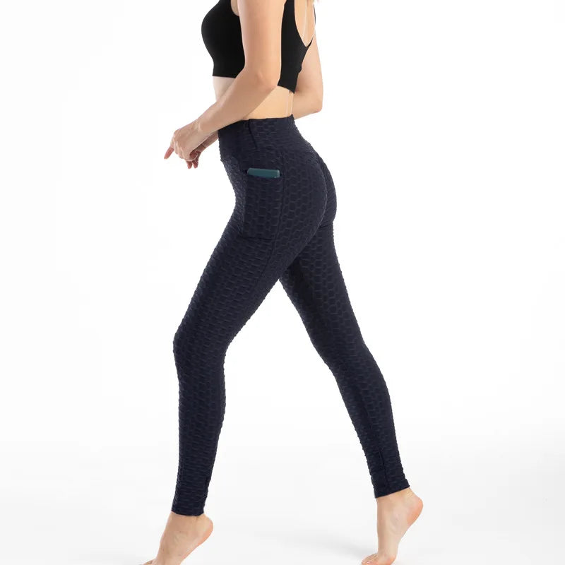 Moda feminina bolso bolha calças elásticas magro leggings ginásio correndo ciclismo calças de fitness cintura alta hip lift leggings feminino