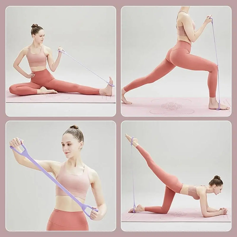 Maca em forma de 8 para fitness em casa, modelagem nas costas, faixa elástica com ombro aberto e faixa de alongamento nas costas para exercícios no ombro