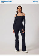 Fubeike novo macacão de yoga para esportes volta beleza volta marrom sem costura alça de ombro duplo collants sexy bodysuit de uma peça