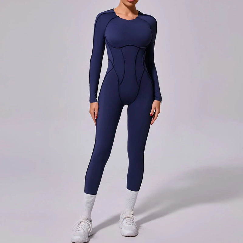 Macacão de yoga de uma peça feminino conjunto de manga comprida secagem rápida terno de yoga ginásio terno de treinamento roupas esportivas bodysuits feminino conjunto de fitness