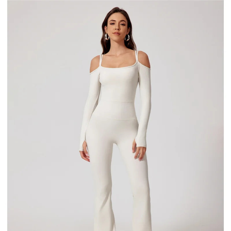 Fubeike novo macacão de yoga para esportes volta beleza volta marrom sem costura alça de ombro duplo collants sexy bodysuit de uma peça