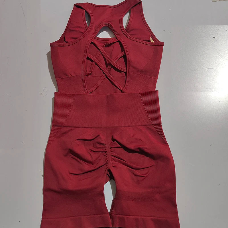 Seamless Yoga Set para Mulheres, Sexy Sutiã Esportivo, Shorts de Cintura Alta, Roupa de Ginásio, Terno sem mangas Fitness, 2 pcs