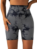 Shorts esportivos femininos com estampa tie-dye e cintura alta, shorts skinny casuais, confortáveis e respiráveis sem costura para ioga, academia, treino