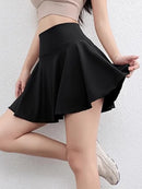 Saia de yoga enrugada feminina verão cintura alta bolso saia esportiva cor sólida treinamento corrida secagem rápida tênis saia