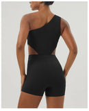 Mulheres de um ombro esporte bodyduit elástico acolchoado fitness ginásio yoga macacão