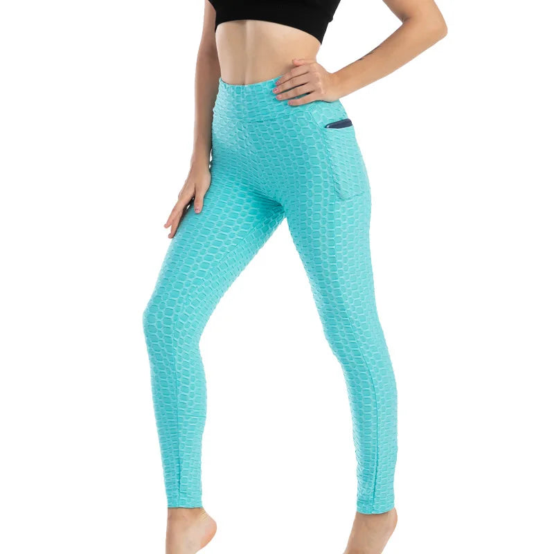 Moda feminina bolso bolha calças elásticas magro leggings ginásio correndo ciclismo calças de fitness cintura alta hip lift leggings feminino