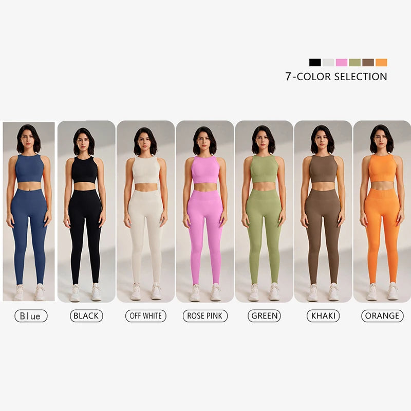 Conjunto de roupas de yoga feminino cintura alta leggings e topo duas peças sem costura roupas de exercício de fitness roupa interior de fitness plus size