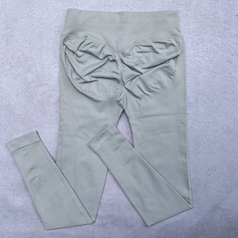 Leggings mulheres scrunch sem costura yoga leggings ginásio calças esportivas baixa faixa com nervuras alta estiramento roupa de fitness treino collants