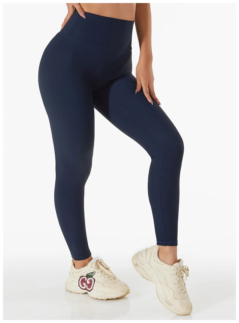 Novas calças de yoga sem costura com nervuras cintura alta ginásio leggings esporte feminino fitness legging controle barriga correndo collants