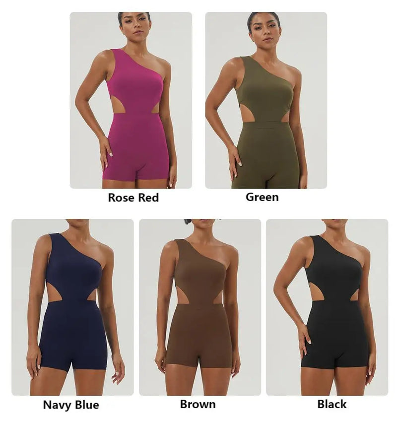 Mulheres de um ombro esporte bodyduit elástico acolchoado fitness ginásio yoga macacão