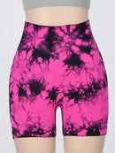 Shorts esportivos femininos com estampa tie-dye e cintura alta, shorts skinny casuais, confortáveis e respiráveis sem costura para ioga, academia, treino