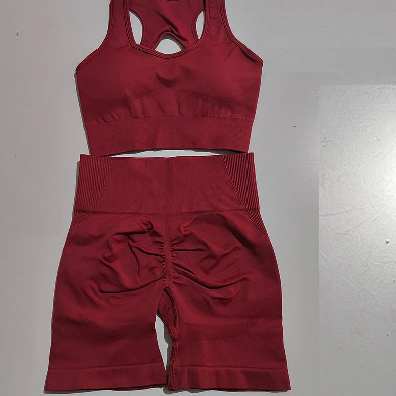 Seamless Yoga Set para Mulheres, Sexy Sutiã Esportivo, Shorts de Cintura Alta, Roupa de Ginásio, Terno sem mangas Fitness, 2 pcs