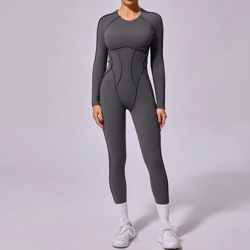 Macacão de yoga de uma peça feminino conjunto de manga comprida secagem rápida terno de yoga ginásio terno de treinamento roupas esportivas bodysuits feminino conjunto de fitness