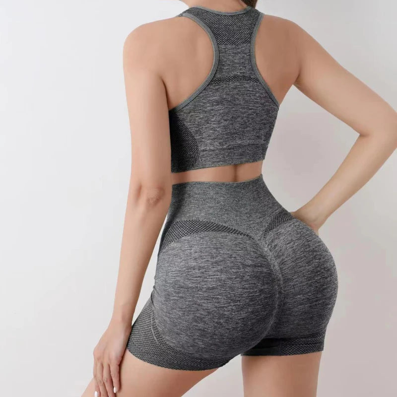 Conjunto de yoga shorts de ginásio feminino esporte sutiãs sutiã treino topos para mulheres roupas de yoga leggings de fitness conjunto de ginásio sem costura conjuntos de yoga
