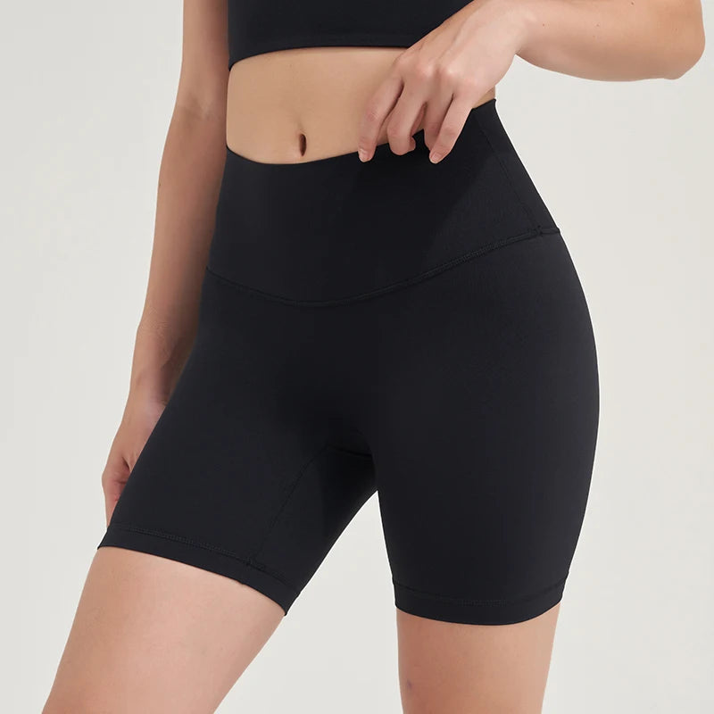 SOISOU Shorts femininos de nylon, academia, yoga, leggings, cintura alta, elástico, apertado, respirável, sem linhas estranho, shorts de ciclismo femininos