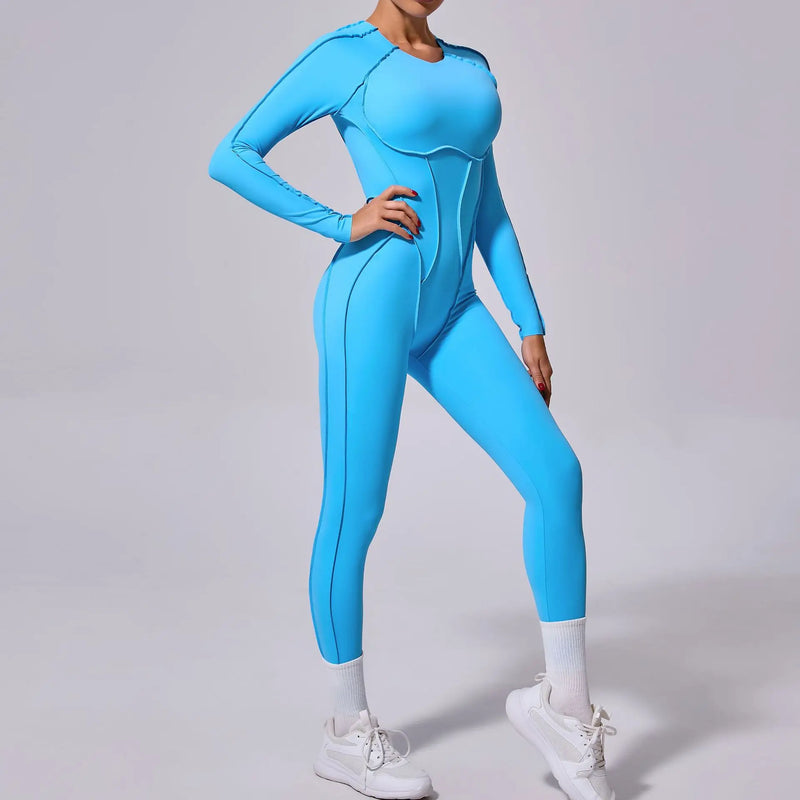 Macacão de yoga de uma peça feminino conjunto de manga comprida secagem rápida terno de yoga ginásio terno de treinamento roupas esportivas bodysuits feminino conjunto de fitness