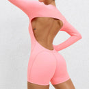 2025 conjunto de yoga sem costas macacão de uma peça curto feminino fitness ginásio macacão manga longa roupas de treino para mulher roupas esportivas