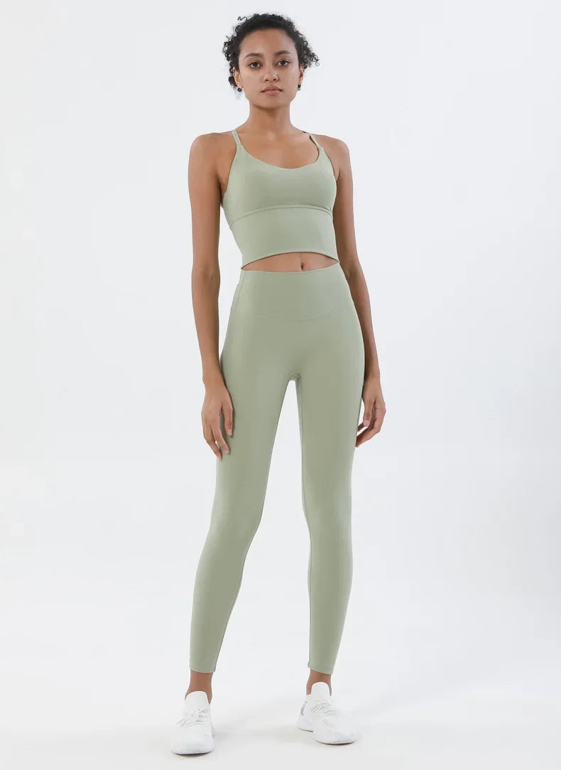 Conjunto de sutiã e leggings esportivos de 2 peças para mulheres, roupas para academia, sentimento nu, conjunto de fitness feminino, roupas para exercícios