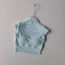 Malha integrada copo voador manga curta anti-rugas esportes yoga fitness conforto almofada no peito wear-free sutiã suspender topo