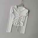 Meia zip esportes topo feminino apertado encaixe emagrecimento cordão yoga terno de manga comprida camiseta correndo terno de fitness outono inverno