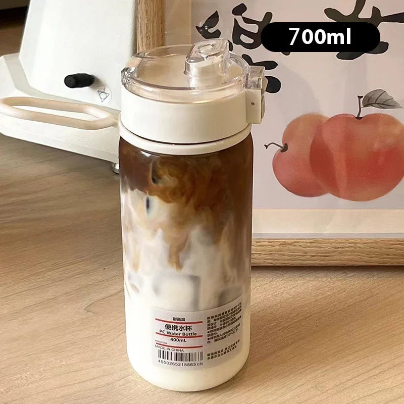 Garrafa de água transparente portátil kawaii, copo de água esportivo, copo prático de plástico, viagem ao ar livre, escritório, garrafa de água essencial]