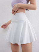 Saia de yoga enrugada feminina verão cintura alta bolso saia esportiva cor sólida treinamento corrida secagem rápida tênis saia