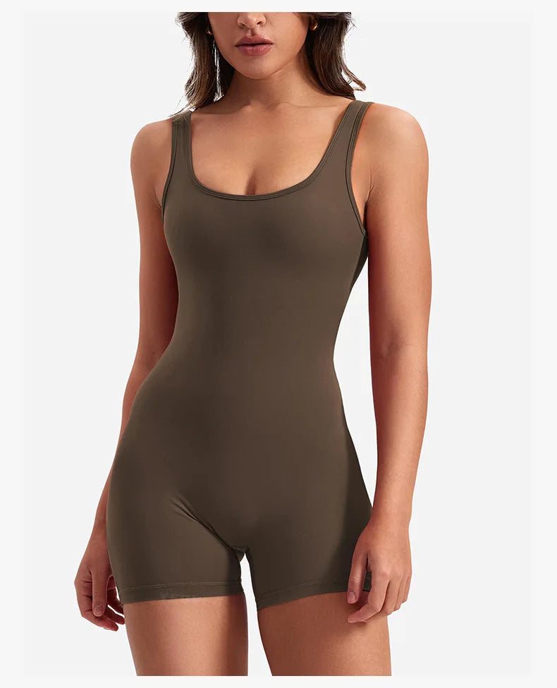Roupas de ginástica femininas yoga sólido ruched sem costas sem mangas gola quadrada magro sexy macacão ropa deportiva mujer ginásio playsuits