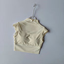 Malha integrada copo voador manga curta anti-rugas esportes yoga fitness conforto almofada no peito wear-free sutiã suspender topo