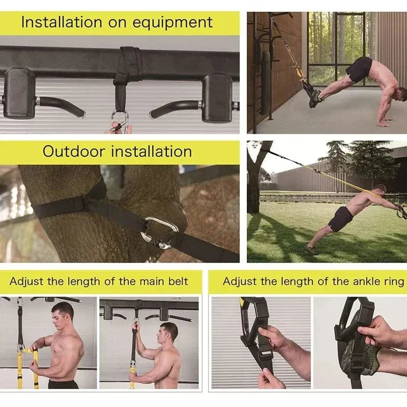 Correia de treinamento de suspensão fitness força power suspensão trainer ajustável yoga cinta montagem na parede profissional trx tensor